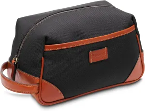 Bosca Large Leather Toiletry Bag for Men - Recycled Abrasion-Resistant Fabric, Hand-Stained Italian Leather Trim - Dolce Marina Mens Leather Travel Shaving Bag Dopp Kit With Brass Zip