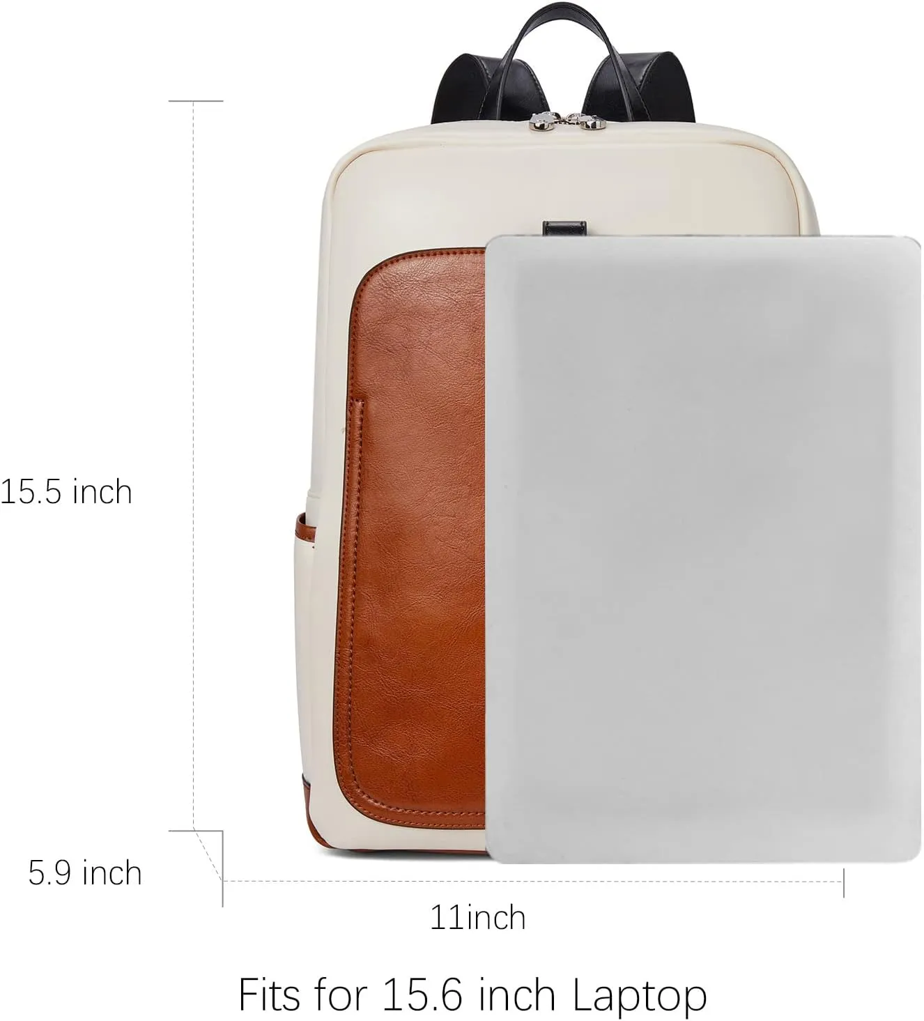 BOSTANTEN Leather Laptop Backpack for Women,15.6 inch Computer Backpack Purse College Daypack Work Travel Bag Beige-brown