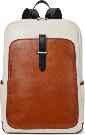 BOSTANTEN Leather Laptop Backpack for Women,15.6 inch Computer Backpack Purse College Daypack Work Travel Bag Beige-brown