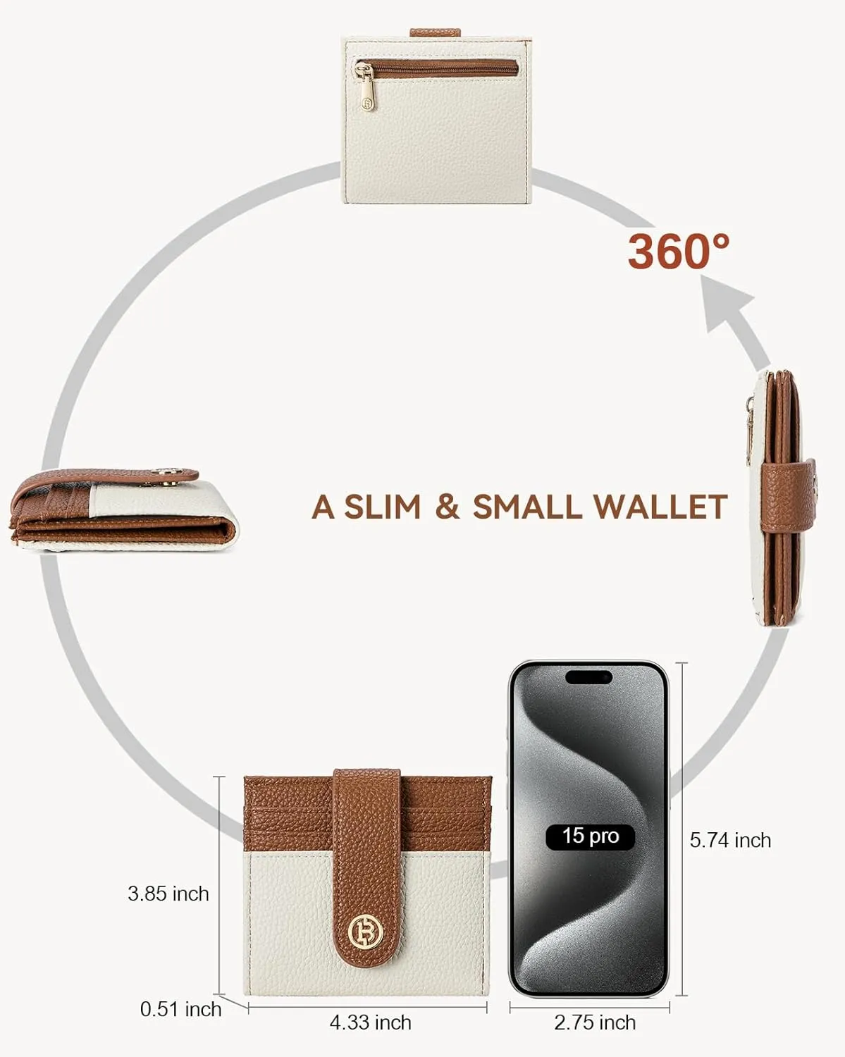 BOSTANTEN Slim Wallet for Women Small RFID Blocking Credit Card Holder Leather Bifold Wallets with Zipper Coin Pocket Beige＆Brown