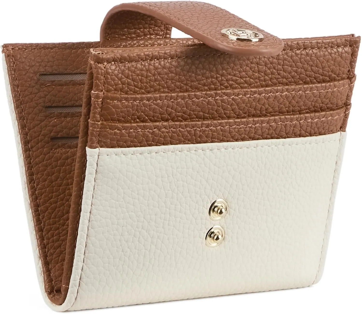 BOSTANTEN Slim Wallet for Women Small RFID Blocking Credit Card Holder Leather Bifold Wallets with Zipper Coin Pocket Beige＆Brown