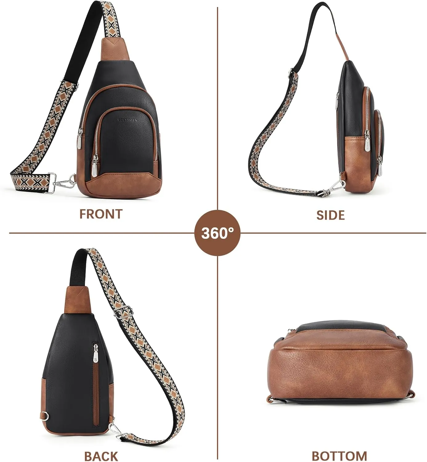 BOSTANTEN Sling Bag for Women Crossbody Purse Crossbody Bag Leather Chest Bag with Adjustable Guitar Strap for Travel