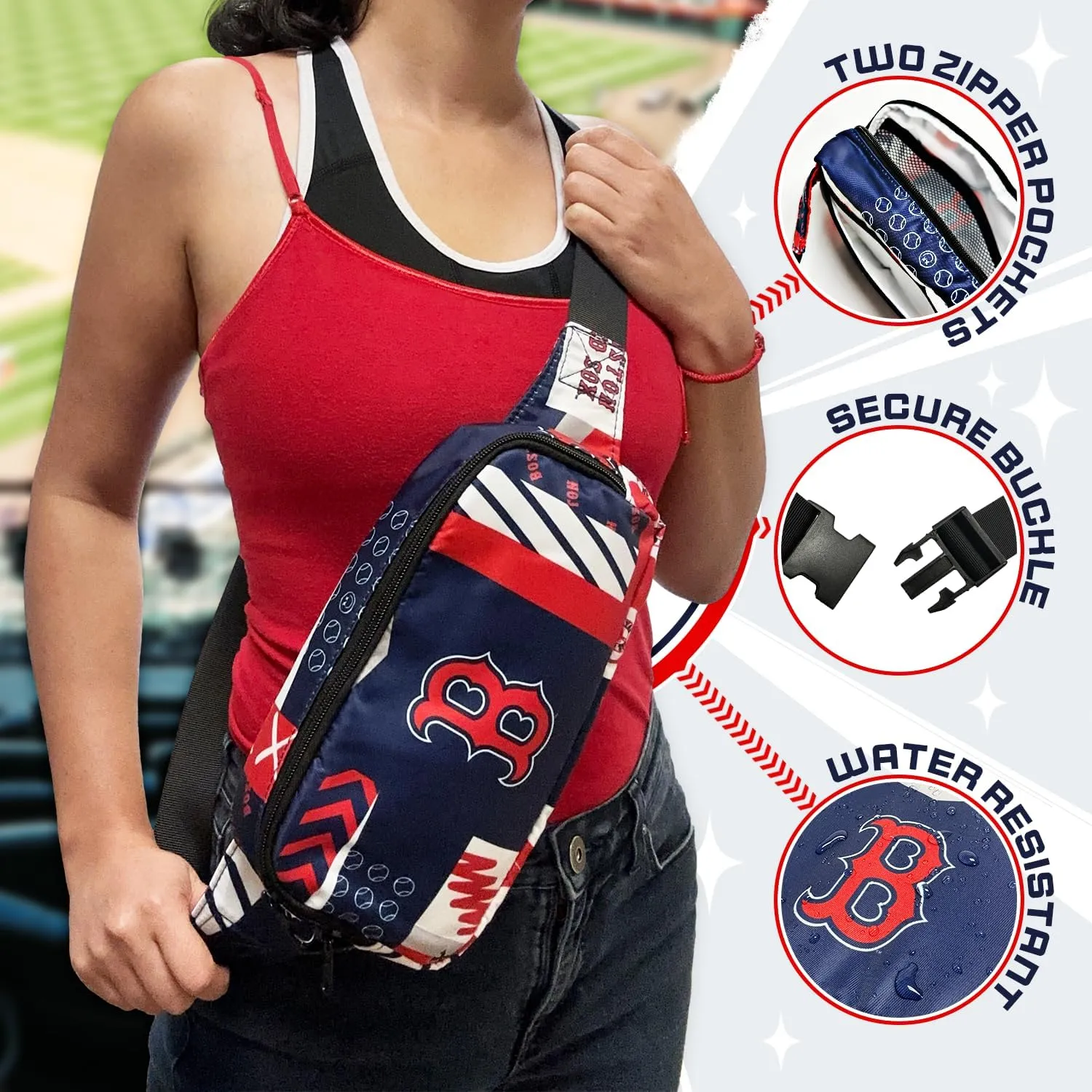 Boston Red Sox Crossbody Fanny Pack, Licensed Gift Merch for Red Sox Fans TM1872 (Street Series Adult Bags) Elevate Trendy Belt Bag - Perfect Waist Bag, Boston Merchandise for Women