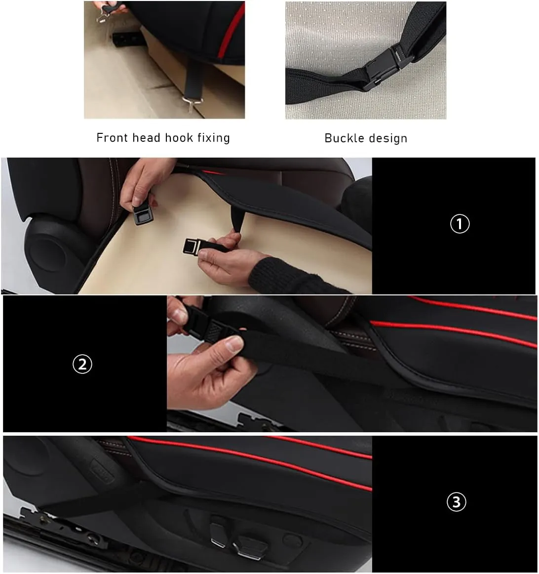 Bottom Car Seat Cover, Anti-Slip Breathable Comfy Leather Front Seat Cushion Protector, Fully Wrapped Auto Bottom Seat Cover with Storage Pocket, Practical Car Accessories (Black&Red)