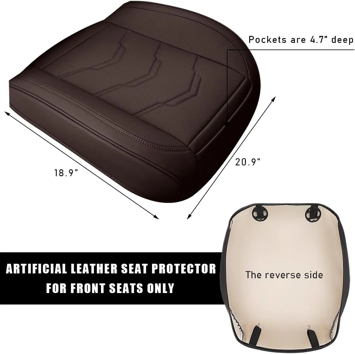 Bottom Car Seat Cover, Anti-Slip Breathable Comfy Leather Front Seat Cushion Protector, Fully Wrapped Auto Bottom Seat Cover with Storage Pocket, Practical Car Accessories (Coffee)