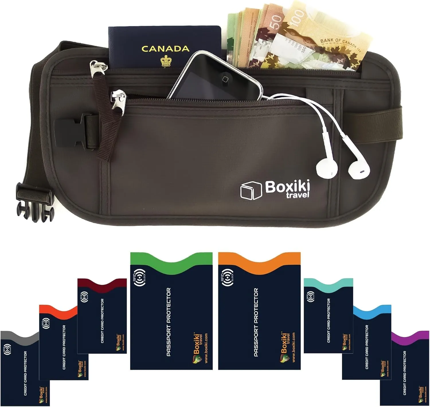 Boxiki Travel Money Belt with RFID Sleeves Set - Secure Travel Pouch and RFID Card Holder to Protect Cash, Credit Cards and Travel Documents for Men and Women