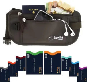 Boxiki Travel Money Belt with RFID Sleeves Set - Secure Travel Pouch and RFID Card Holder to Protect Cash, Credit Cards and Travel Documents for Men and Women