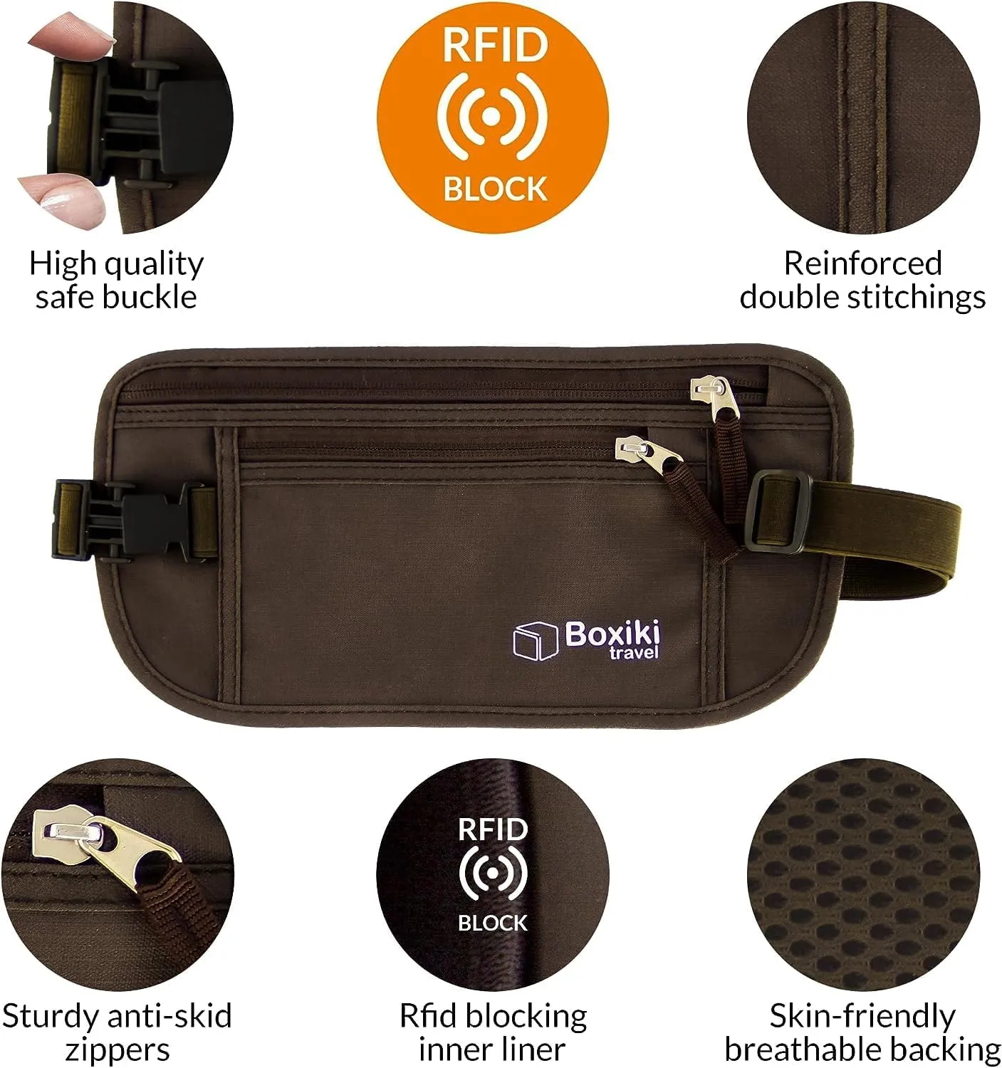 Boxiki Travel Money Belt with RFID Sleeves Set - Secure Travel Pouch and RFID Card Holder to Protect Cash, Credit Cards and Travel Documents for Men and Women