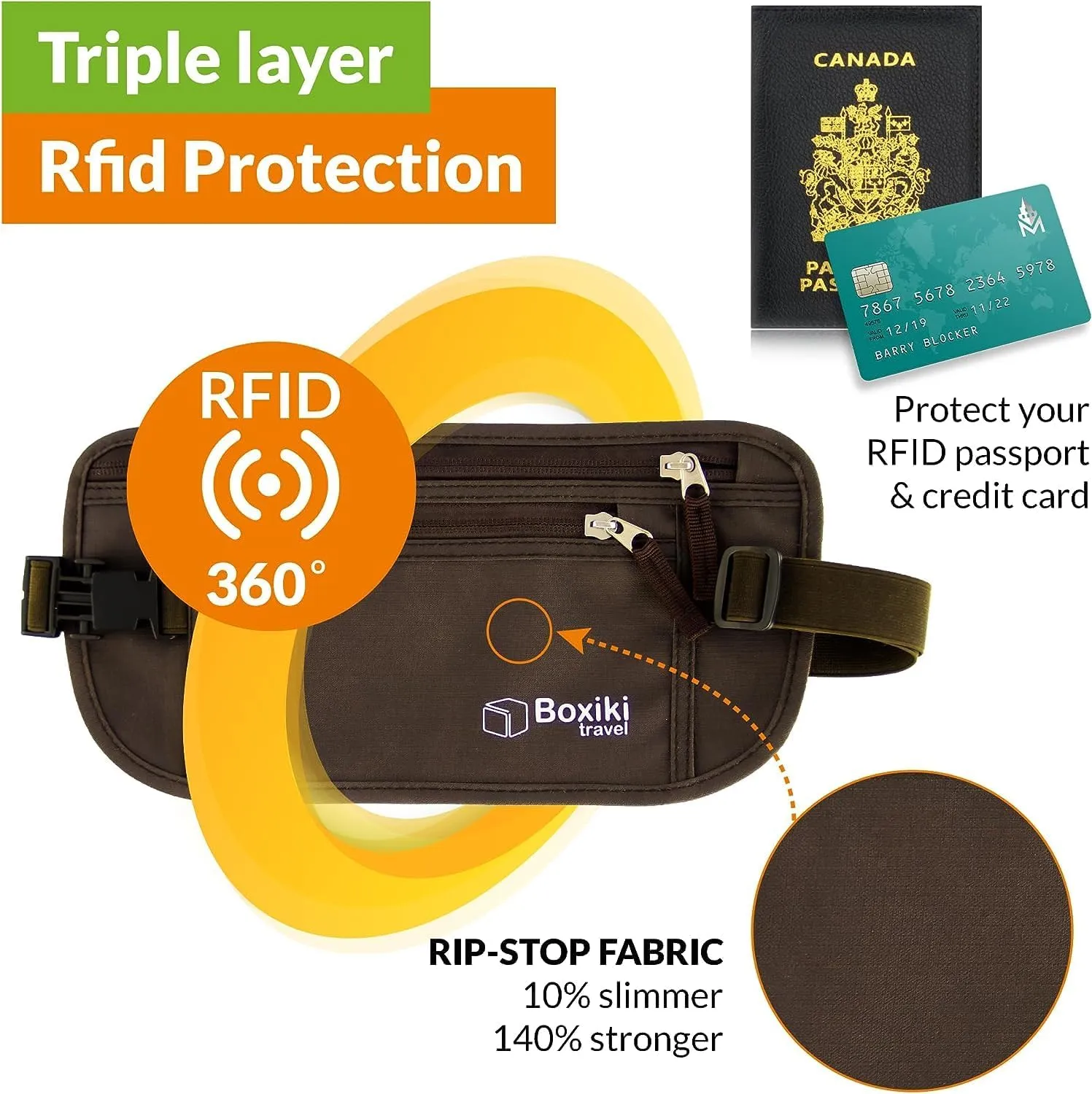 Boxiki Travel Money Belt with RFID Sleeves Set - Secure Travel Pouch and RFID Card Holder to Protect Cash, Credit Cards and Travel Documents for Men and Women