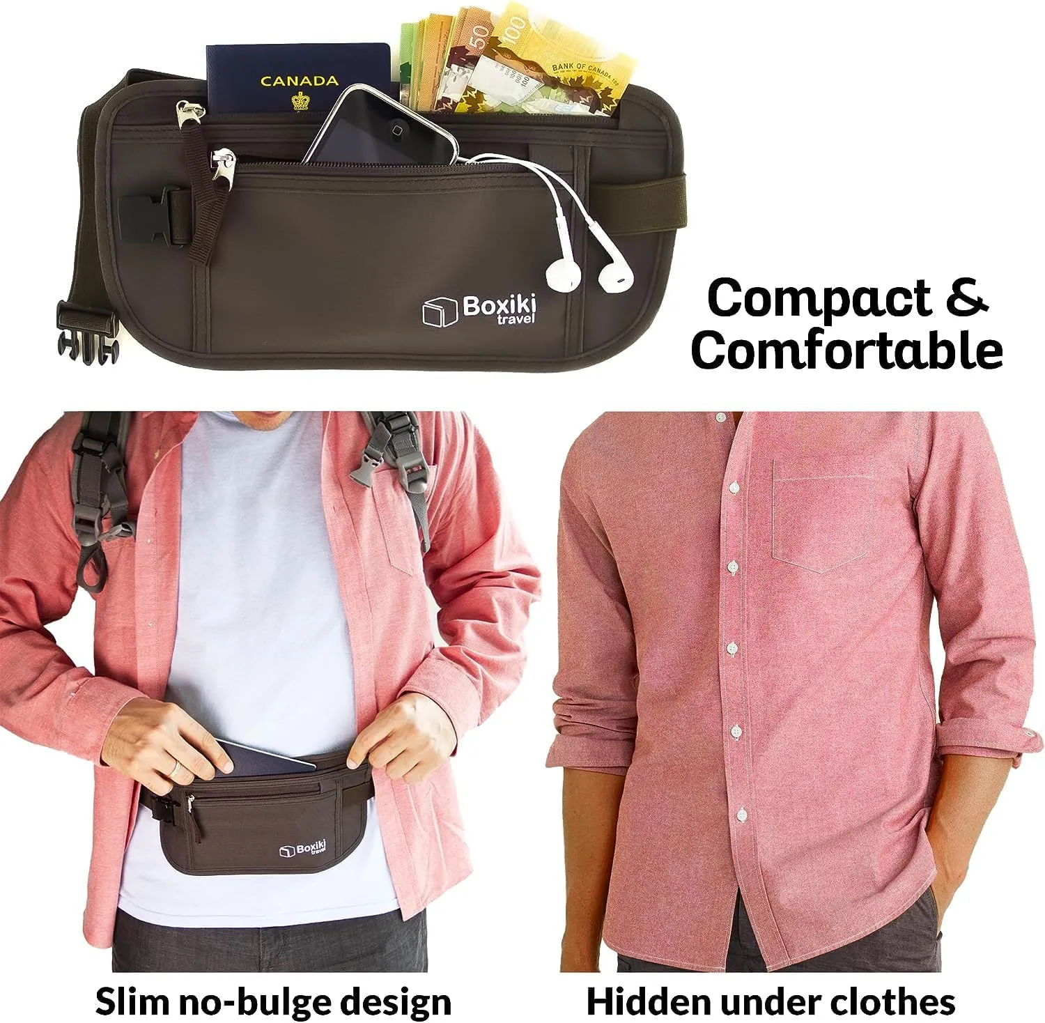 Boxiki Travel Money Belt with RFID Sleeves Set - Secure Travel Pouch and RFID Card Holder to Protect Cash, Credit Cards and Travel Documents for Men and Women