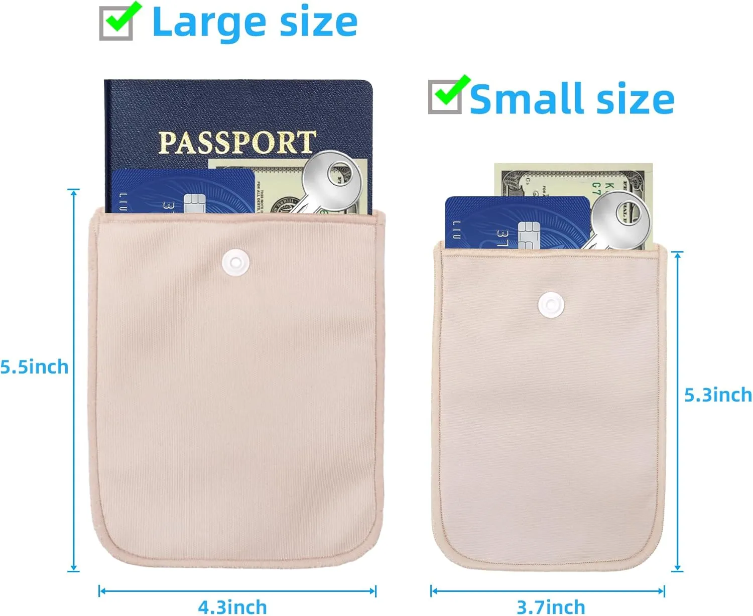 Bra Wallet Women Travel with Adjustable Elastic strap and Lanyard, Perfect Hidden Secret Pocket Protect Your Passport Credit Cards Valuables (Large Flesh color)