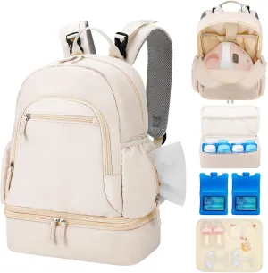 Breast Pump Backpack Fit for Spectra S1/S2 with Removable Cooler Compartment, Breast Pump Bag Fit Pump Accessories for Working & Nursing Moms, Breast Milk Cooler Bag for Travel and Family Use Beige