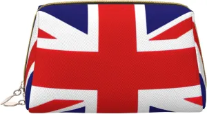 BREAUX Uk Flag Print Leather Clutch Zipper Cosmetic Bag, Travel Cosmetic Organizer, Leather Storage Cosmetic Bag