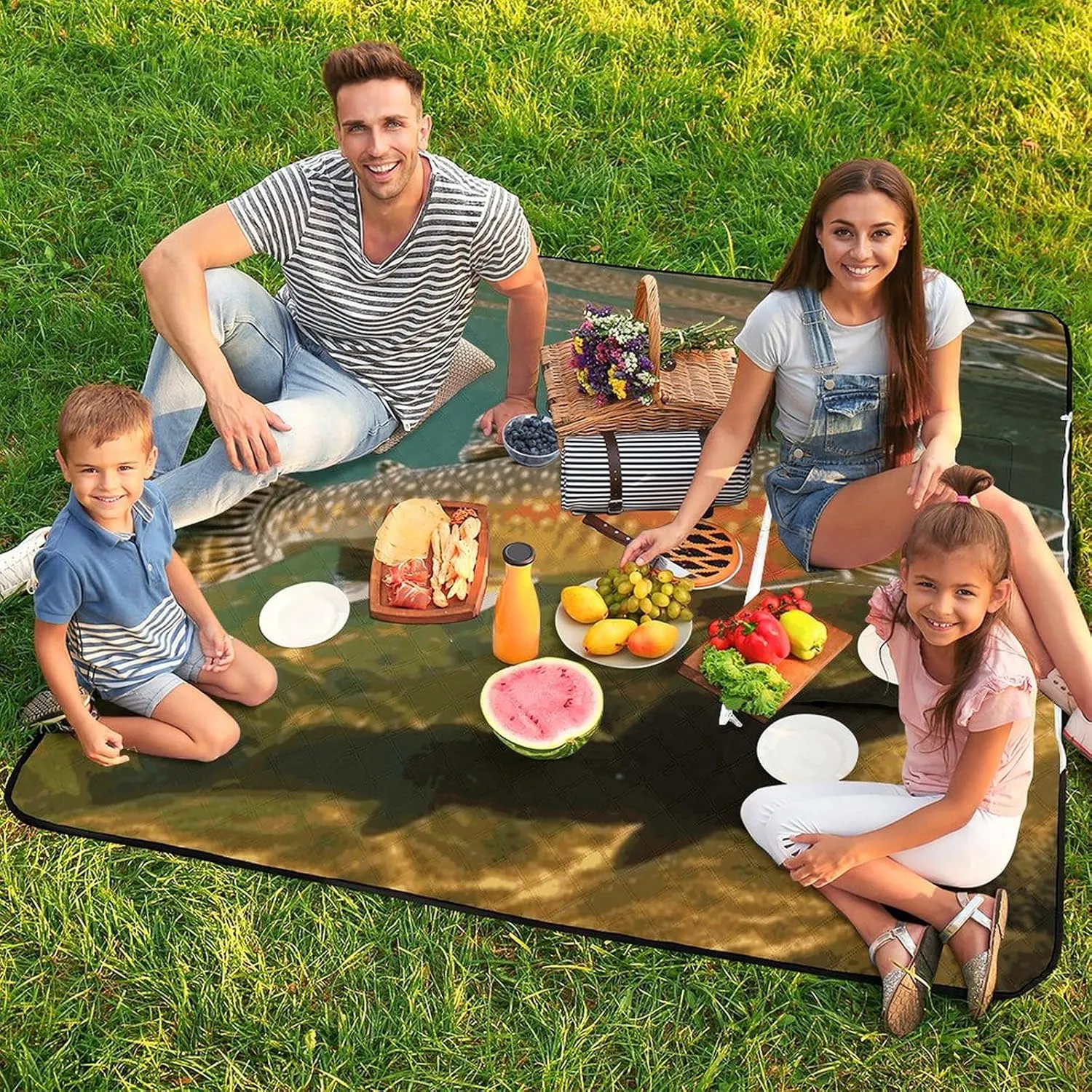 Brook Trout Fly Fishing Picnic Blankets Waterproof Blanket Outdoor Beach Blanket with Tote Bag Design, Foldable Picnic Mat for Camping, Beach, Park 150x150cm