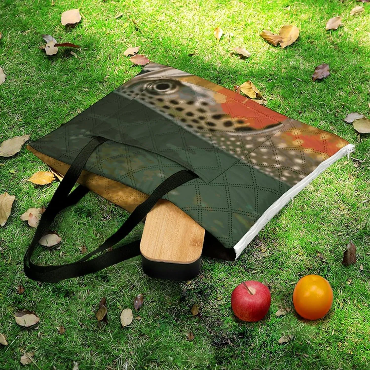 Brook Trout Fly Fishing Picnic Blankets Waterproof Blanket Outdoor Beach Blanket with Tote Bag Design, Foldable Picnic Mat for Camping, Beach, Park 150x150cm