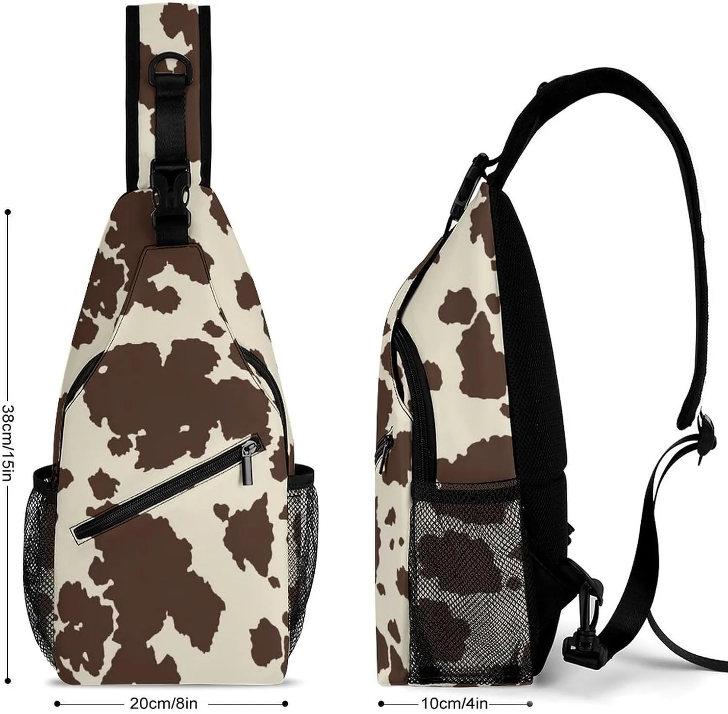 Brown Cow Cowhide Pattern Sling Bag Man Women Crossbody Backpack Chest Daypack Small Cross Body Backpack Hiking Bag Cycling Daypack Sports Backpacks