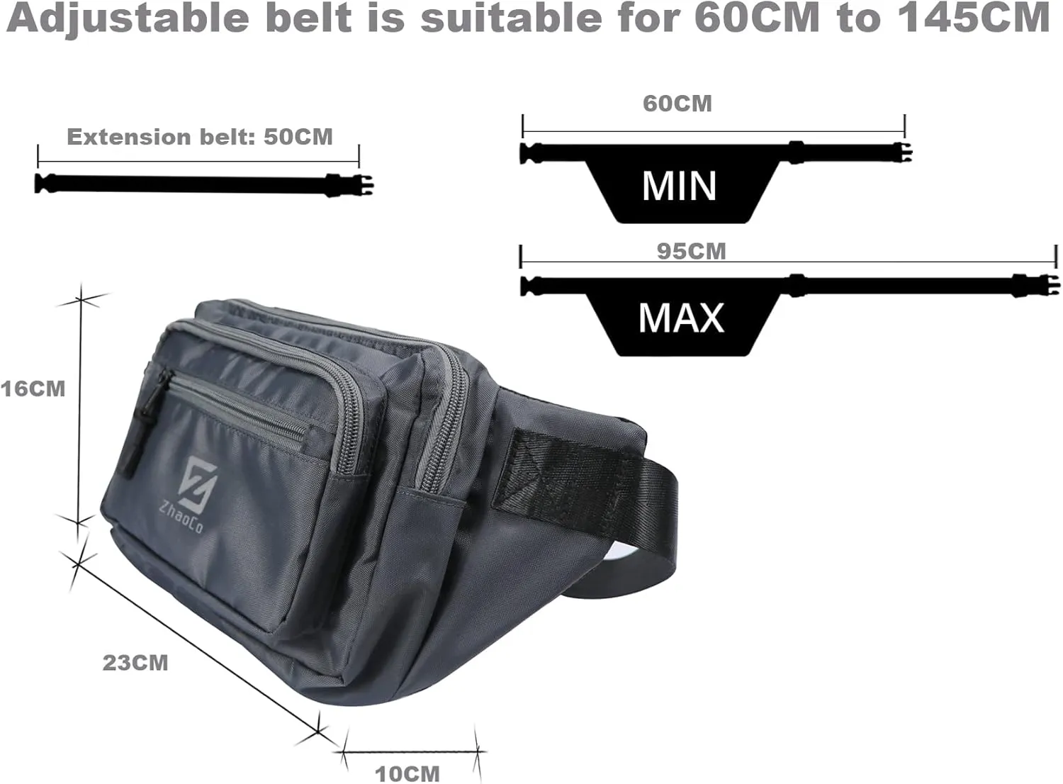 Bumbag Waist Fanny Pack for Men Women Water Resistant Waist Bag with 4 Zipped Pockets and Adjustable Buckle Strap