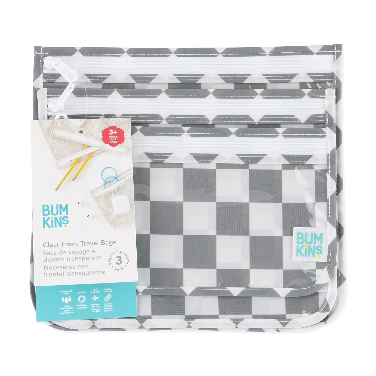 Bumkins, A4 Charcoal Check, 3 Piece Assortment