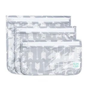 Bumkins Travel Bag, Toiletry, TSA Approved Pouch, Zip Bag, Quart Size Airline Compliant, Clear-Sided, Baby, Diaper Bag Organization, Makeup, Accessories, Packing, Set of 3 Sizes, Gray Arrows