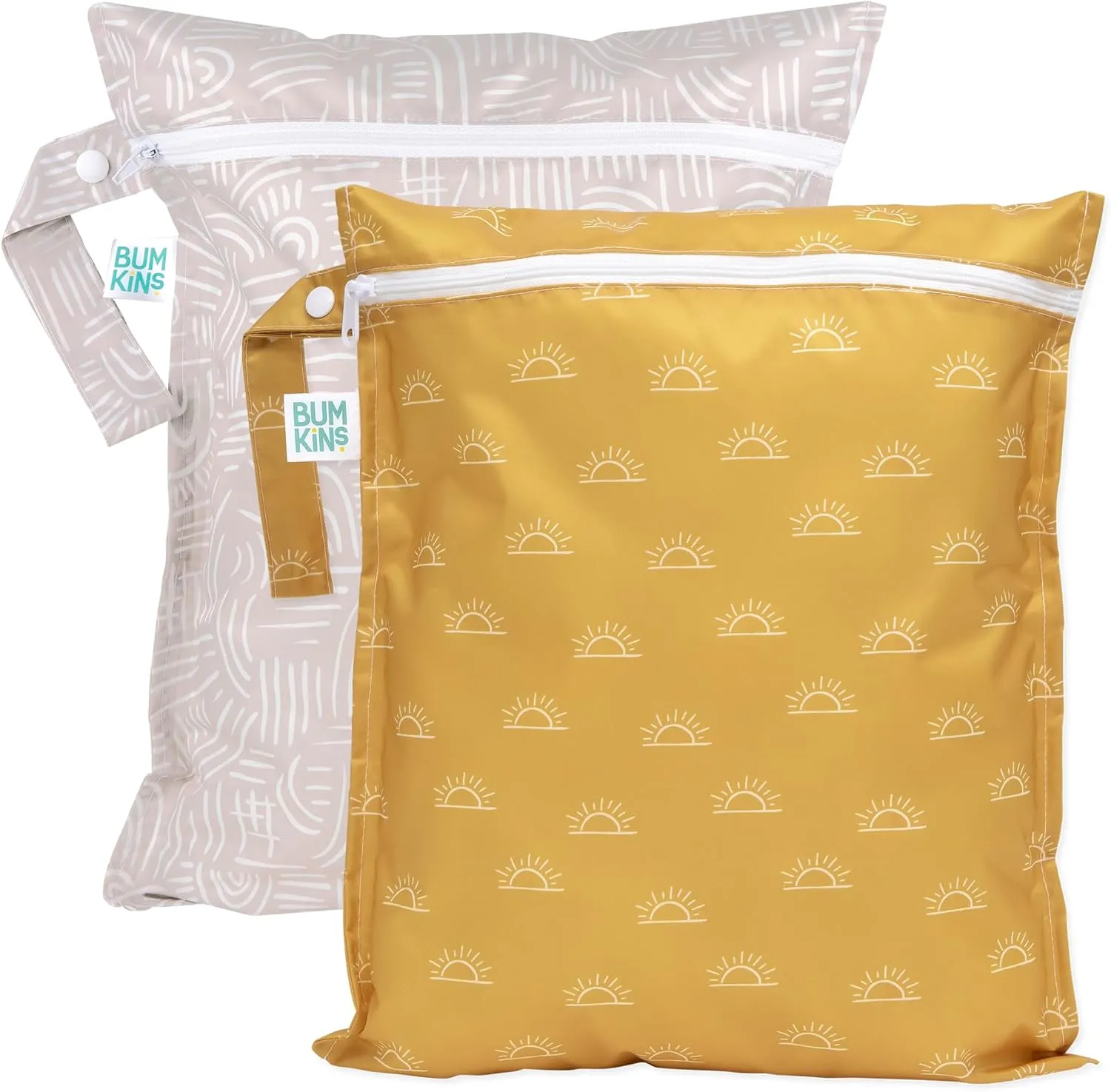 Bumkins Waterproof Wet Bag for Baby, Travel, Swim Suit, Cloth Diapers, Pump Parts, Pool, Beach, Gym Clothes, Toiletry, Hook to Stroller, Daycare, Zipper Reusable Wetdry Packing Pouch, 2-pk Desert Boho
