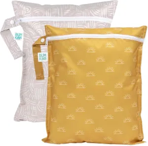 Bumkins Waterproof Wet Bag for Baby, Travel, Swim Suit, Cloth Diapers, Pump Parts, Pool, Beach, Gym Clothes, Toiletry, Hook to Stroller, Daycare, Zipper Reusable Wetdry Packing Pouch, 2-pk Desert Boho