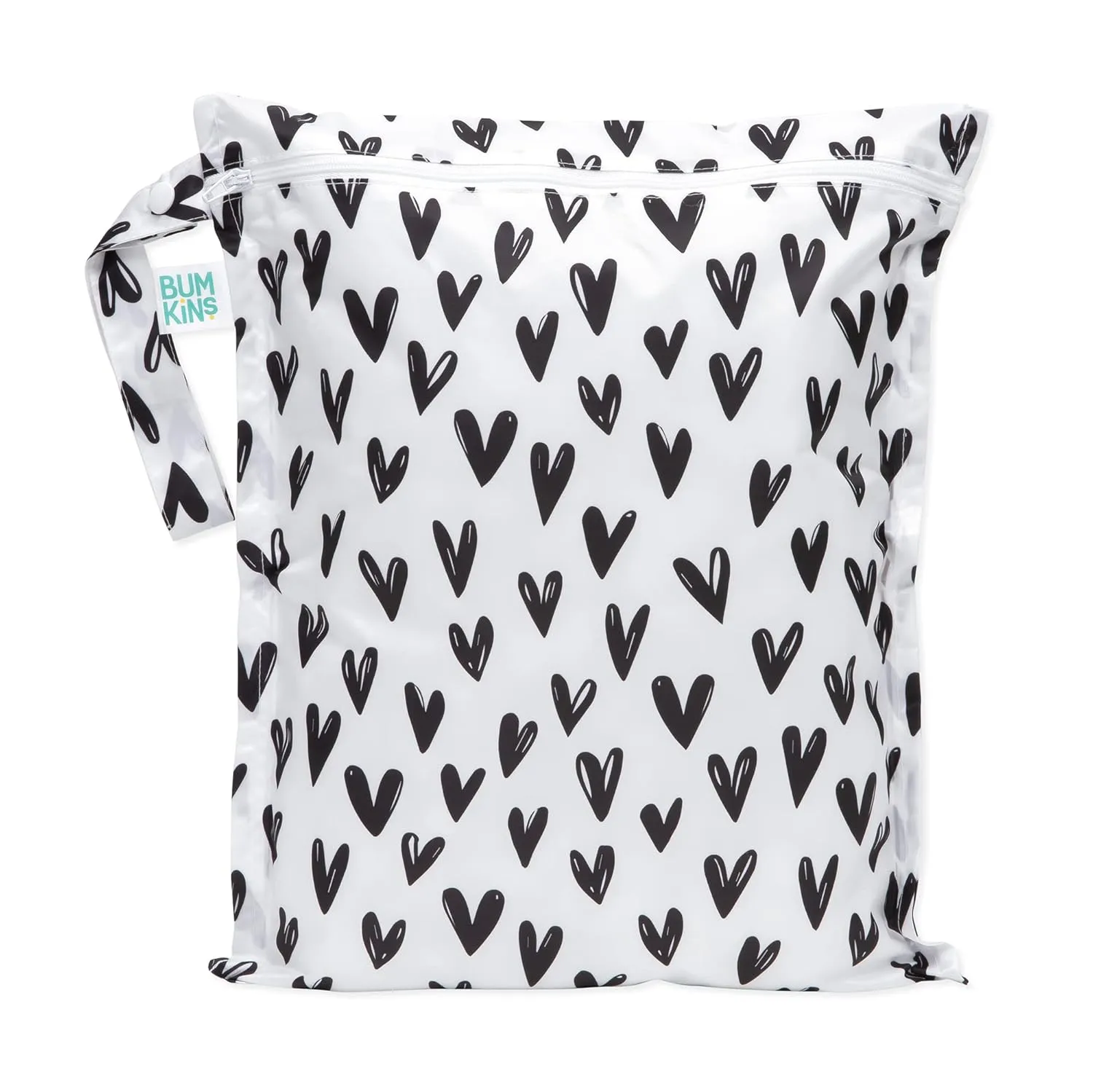Bumkins Waterproof Wet Bag for Baby, Travel, Swim Suit, Cloth Diapers, Pump Parts, Pool, Beach, Gym Clothes, Toiletry, Hook to Stroller, Daycare, Zipper Reusable Wetdry Packing Pouch, Black Hearts