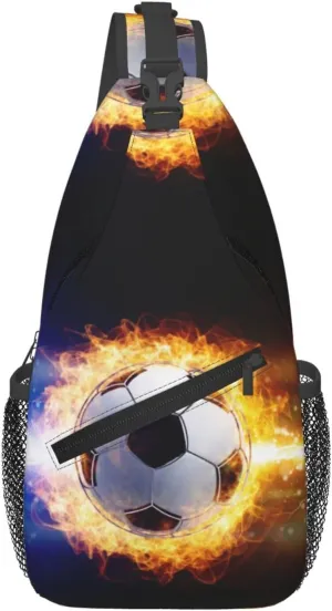 Burning Soccer Ball Chest Sling Bag Crossbody Shoulder Backpack Bag Gym Cycling Daypack Travel Hiking Cross Bag