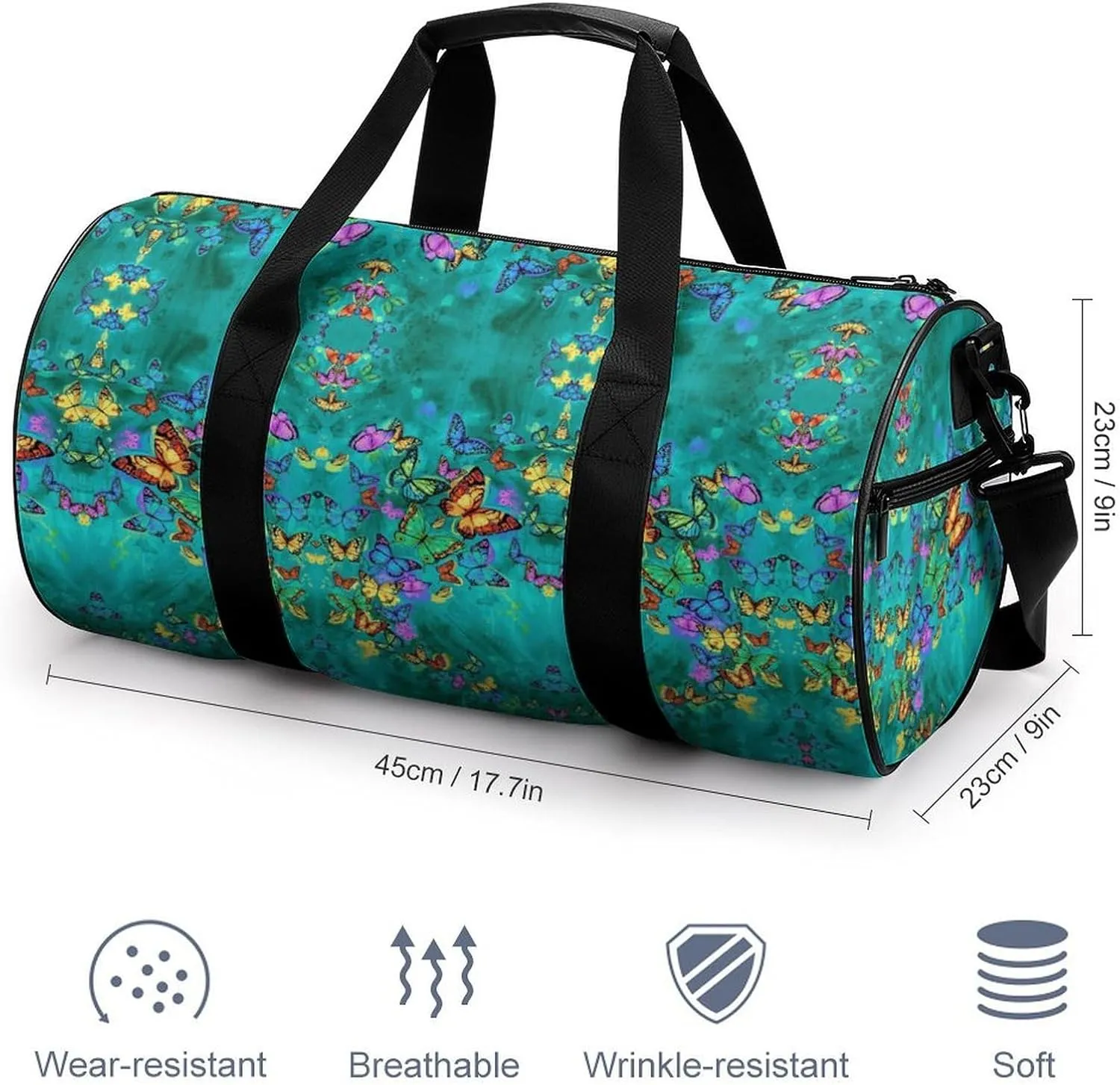 Butter-flys Duffelbag Utility Bags Cylindrical Duffelbags Easy Carry Satchels Gym Bag Travel Handbag Sports Duffel Bags 17.7in/9in/9in