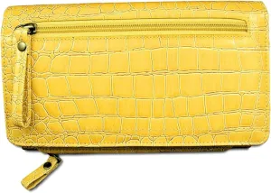 Buxton Faux Croc Clutch Purse with Shoulder Strap, Checkbook Organizer, RFID Protection, Multiple Card Slots, Elegant Wallet for Women – Tan/Beige