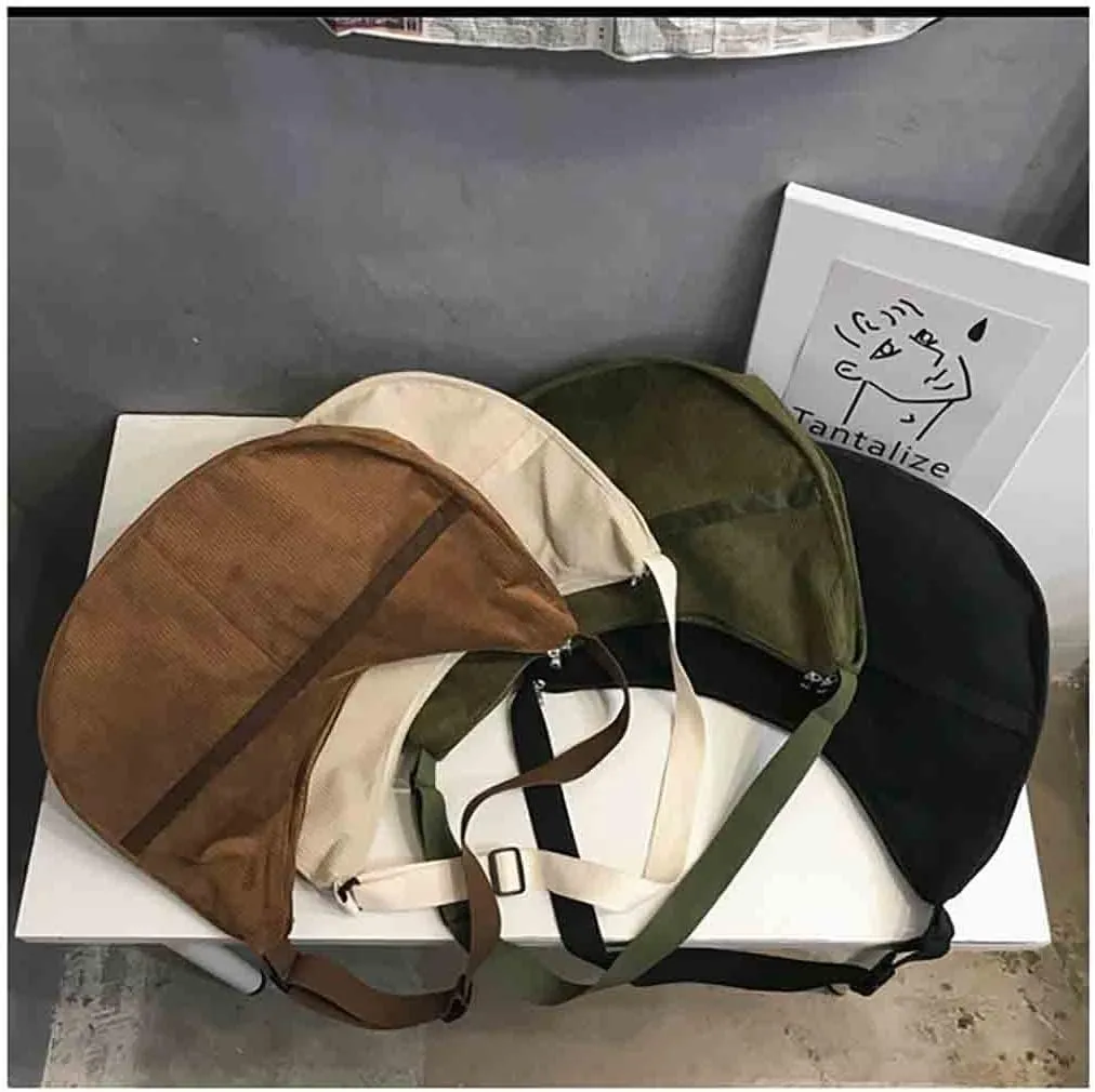 BXCNCKD Large capacity corduroy messenger bag Women's fashion solid color shoulder bag Women's retro messenger bag (green)