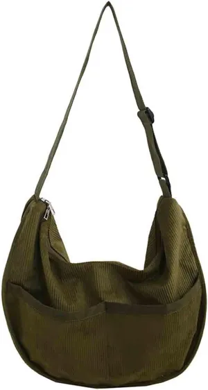 BXCNCKD Large capacity corduroy messenger bag Women's fashion solid color shoulder bag Women's retro messenger bag (green)