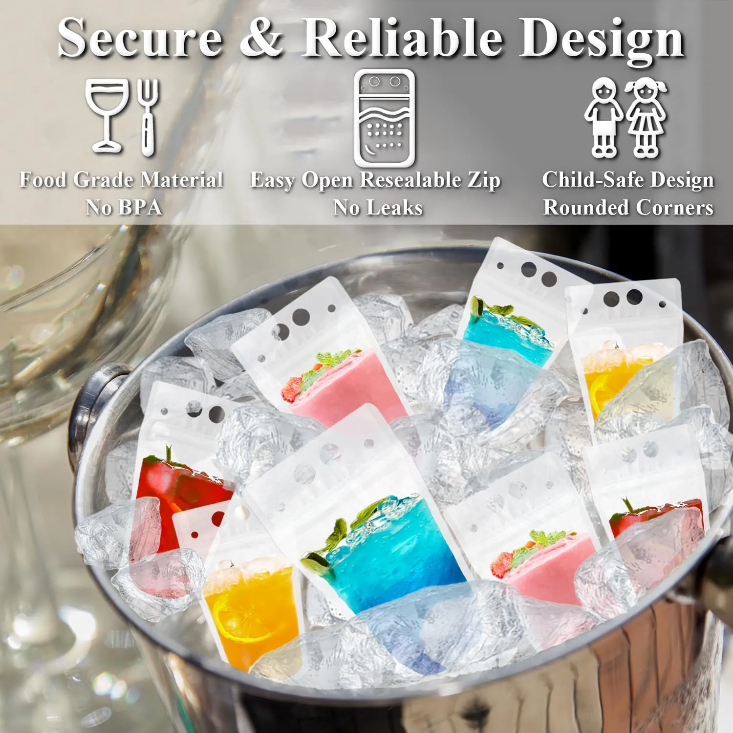 C CRYSTAL LEMON 400PCS Drink Pouches with 400 Straws – Reusable Juice and Smoothie Bags with Zipper Seal – BPA-Free Stand-Up Plastic Pouches for Party, Travel, Camping & Bulk Drinks