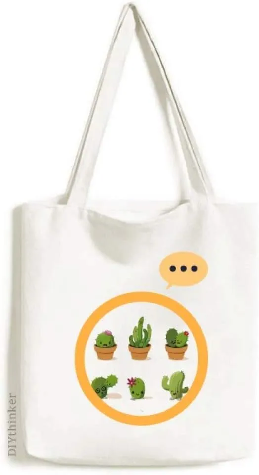 Cactus Succulents Potted Plant Illustration Expression Gift Sack Canvas Tote Shoulder Bag