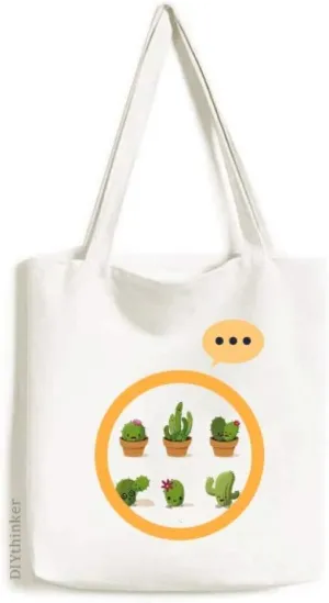Cactus Succulents Potted Plant Illustration Expression Gift Sack Canvas Tote Shoulder Bag