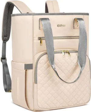 CAFELE Laptop Backpack,Wide Open Travel Backpack Purse Convertible Business Computer Tote Daypack with USB Port,17.3 Inch Convertible Work Laptop Bag Teacher Nurse Backpack,Beige(2322H-04)