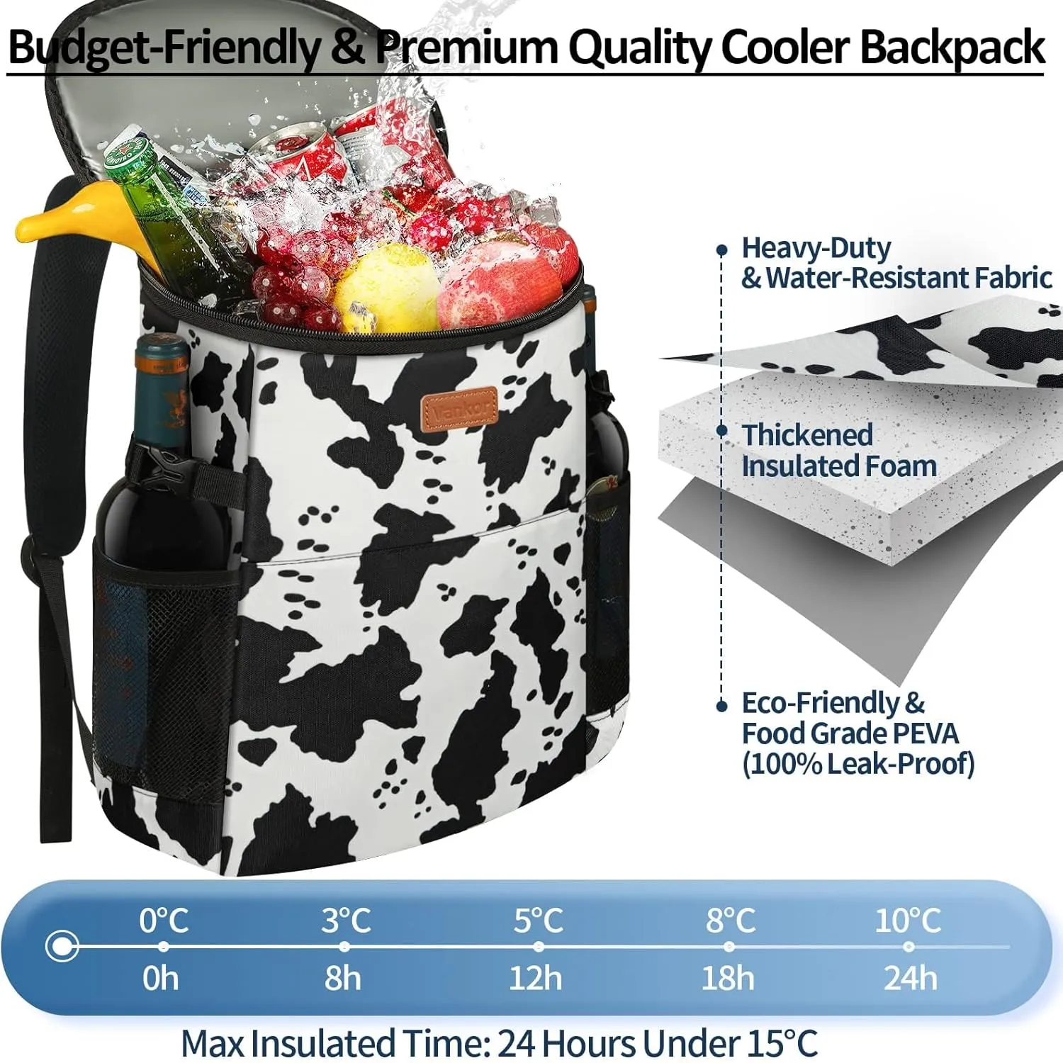 Camping Cooler Backpack 30 Cans, Soft Backpack Coolers Insulated Leak Proof Travel Cooler Bag Waterproof Lunch Picnic Beach Work Trip Thermal Bag Drink Beverage Beer Bag Cooler