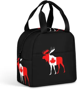 Canada Flag Moose Reusable Lunch Bag Thermal Insulation Aluminum Foil Lunch Box Portable Meal Pack for Men Women
