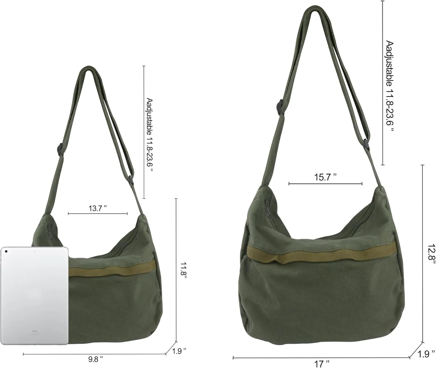 Canvas Casual Messenger Bag Hobo Crossbody Bag Canvas Shouder Tote Handbag for Women and Men