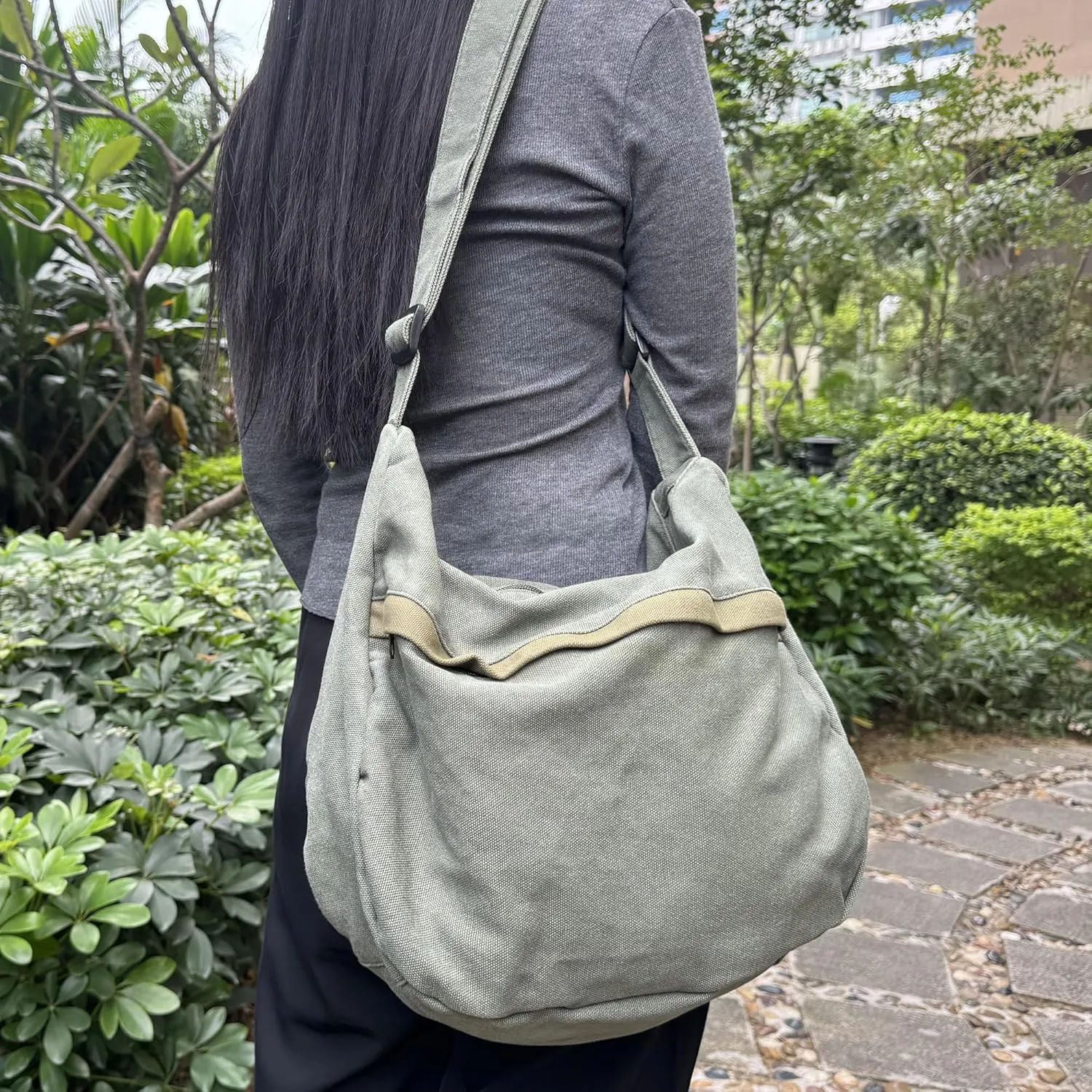 Canvas Casual Messenger Bag Hobo Crossbody Bag Canvas Shouder Tote Handbag for Women and Men