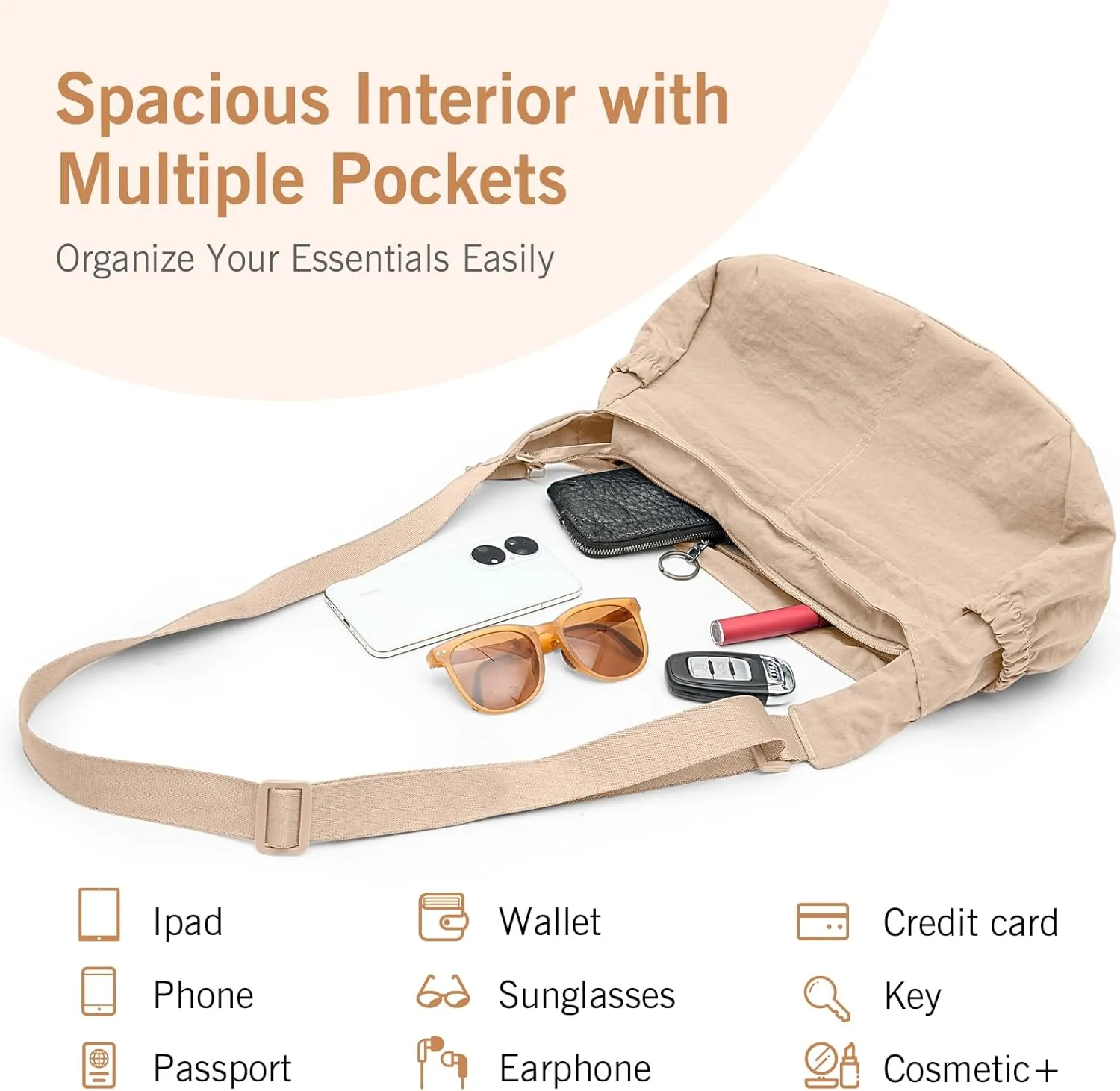 Canvas Crossbody Bag for Women, Shoulder Bag with Pockets, Casual Travel Messenger Bag