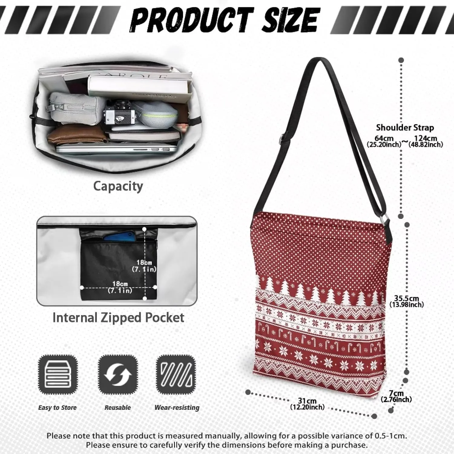 Canvas Crossbody Bag Women Shoulder Bag with Zipper Messenger Bag Storage Organizer with Strap Tote Bag with Pocket