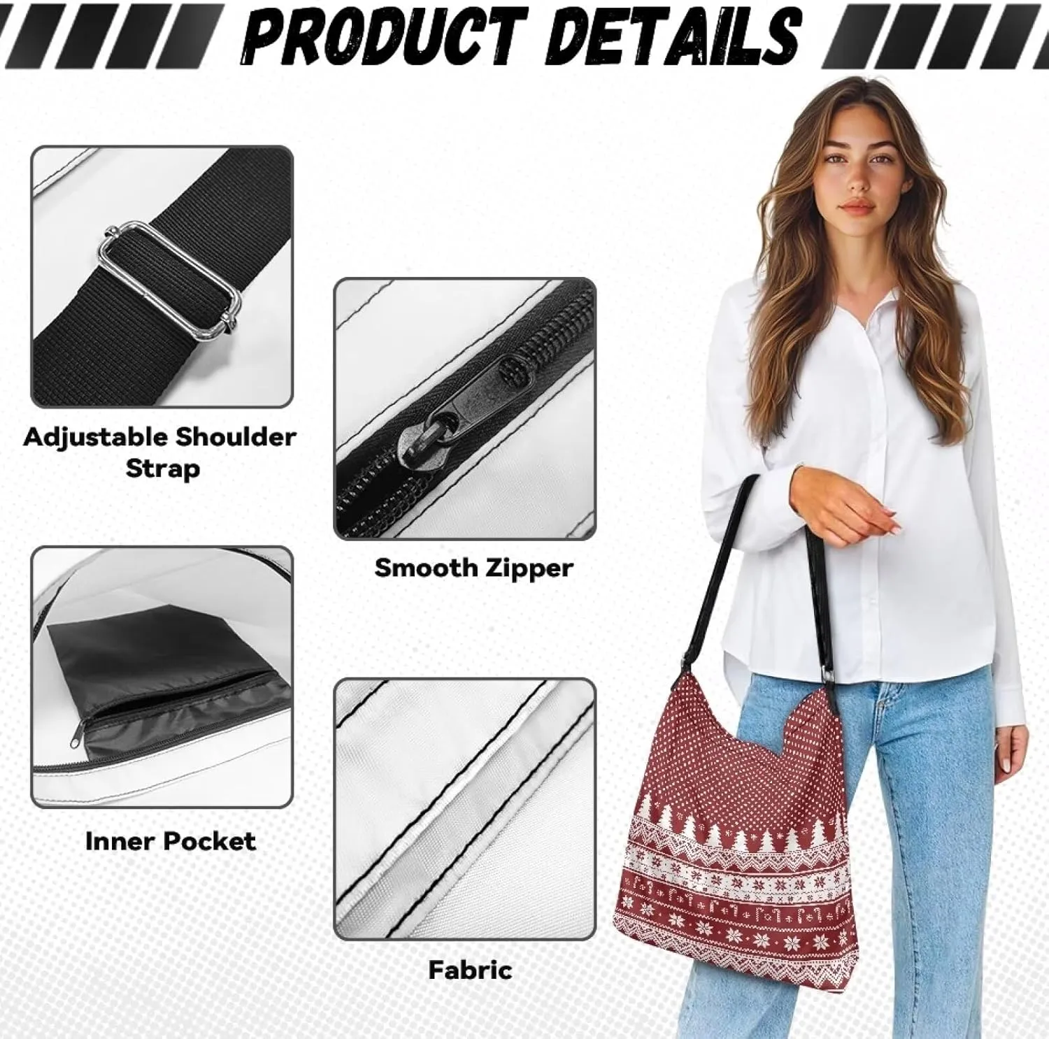 Canvas Crossbody Bag Women Shoulder Bag with Zipper Messenger Bag Storage Organizer with Strap Tote Bag with Pocket