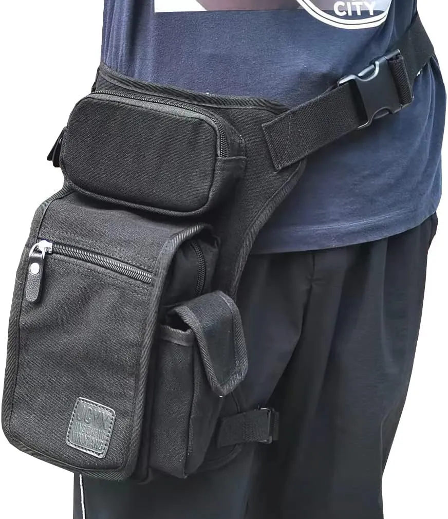 Canvas Drop Leg Bag Outdoor Waist Pack Thigh Bag for Men Women Travel Tactical Military Motorcycle Bike Cycling Multi-purpose Hip Bum Belt Leg Bags Pouch Black