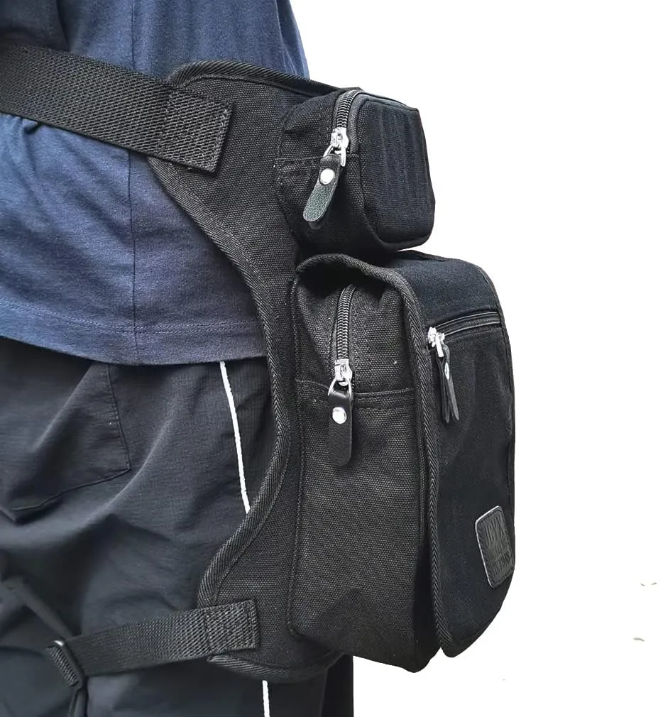 Canvas Drop Leg Bag Outdoor Waist Pack Thigh Bag for Men Women Travel Tactical Military Motorcycle Bike Cycling Multi-purpose Hip Bum Belt Leg Bags Pouch Black