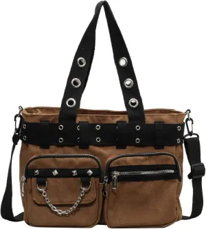 Canvas Grunge Gothic Crossbody Bag, Y2K Punk Messenger Bag for Women