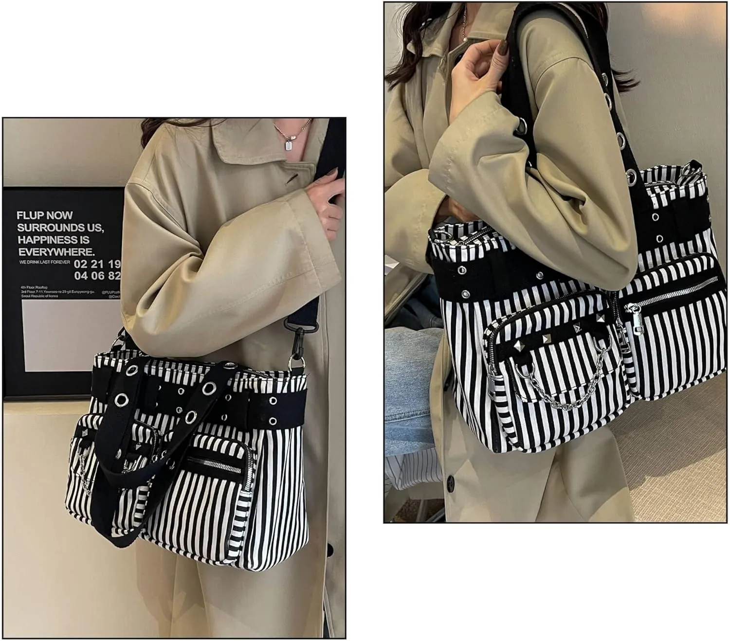 Canvas Grunge Gothic Crossbody Bag, Y2K Punk Messenger Bag for Women