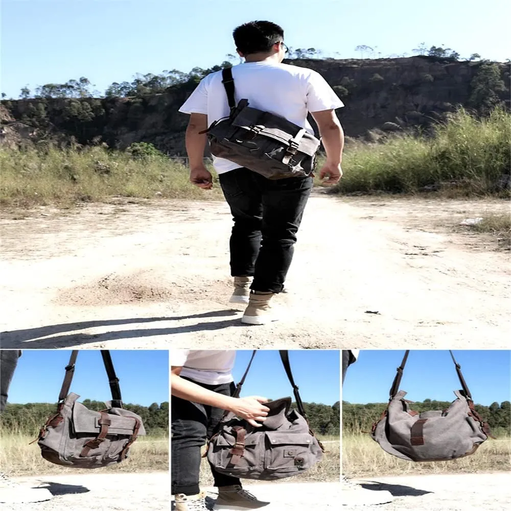 Canvas Leather Men Messenger Bag Satchel Shoulder Laptop Briefcase Travel Handbag for Men, Crossbody Computer Bag (Deep coffee)