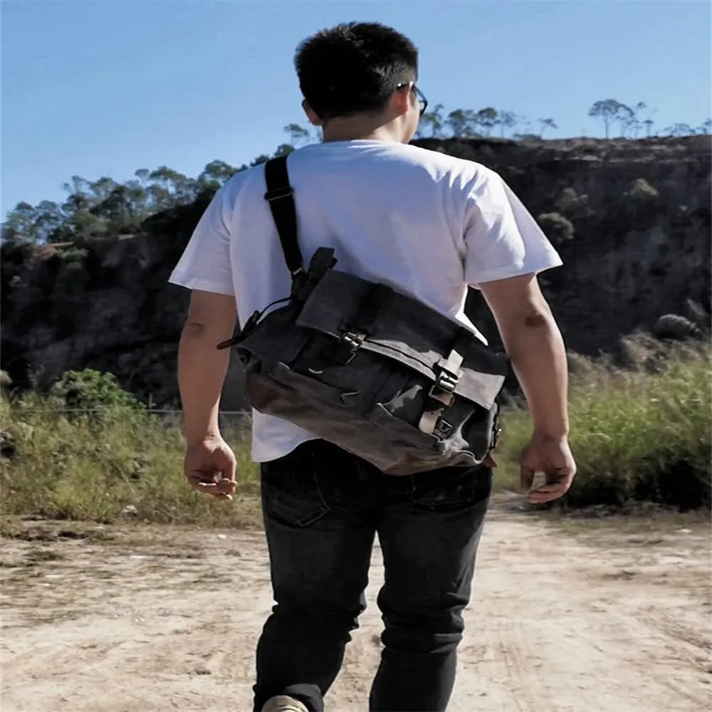 Canvas Leather Men Messenger Bag Satchel Shoulder Laptop Briefcase Travel Handbag for Men, Crossbody Computer Bag (Deep coffee)
