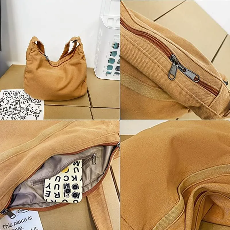 Canvas Messenger Bag Hobo Crossbody Bag for Women Shoulder Tote Handbag Vintage Aesthetic Travel Work