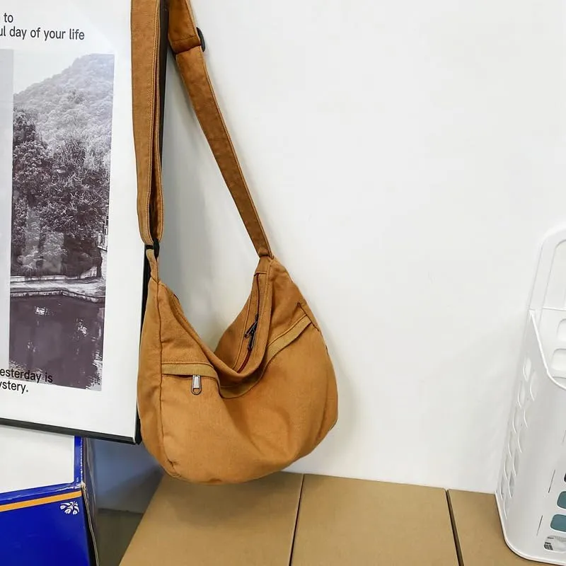Canvas Messenger Bag Hobo Crossbody Bag for Women Shoulder Tote Handbag Vintage Aesthetic Travel Work